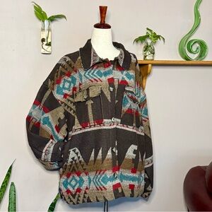 New In Women's Size L Button Up Southwestern Aztec Fleece Pullover Jacket NWT